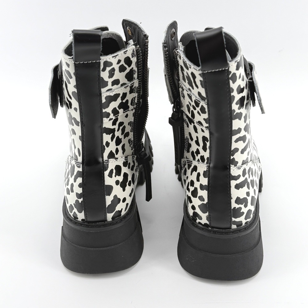Levis Womens Giselle- Leopard Print Combat Lace Up Boots Shoes Black Cream NEW - Picture 7 of 16